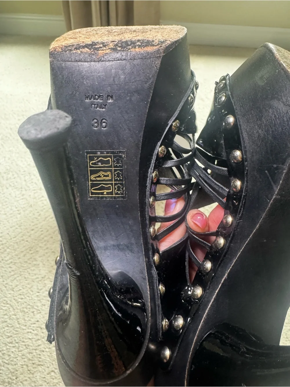 Versace Black Patent Leather and Wooden Platform Medusa Sandals Size 36